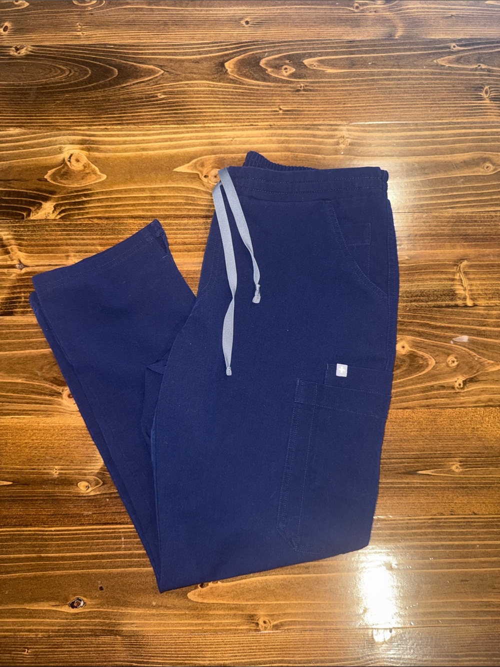 Figs Women's Kade Straight Leg Scrub Pants Deep Navy with Gray Drawstring